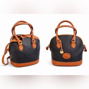 Vintage Dooney & Bourke Norfolk Navy & Brown AWL  Satchel w/ Strap